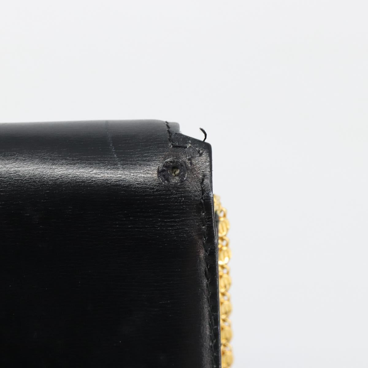 CELINE Chain Shoulder Bag Leather Black Gold Auth 187388