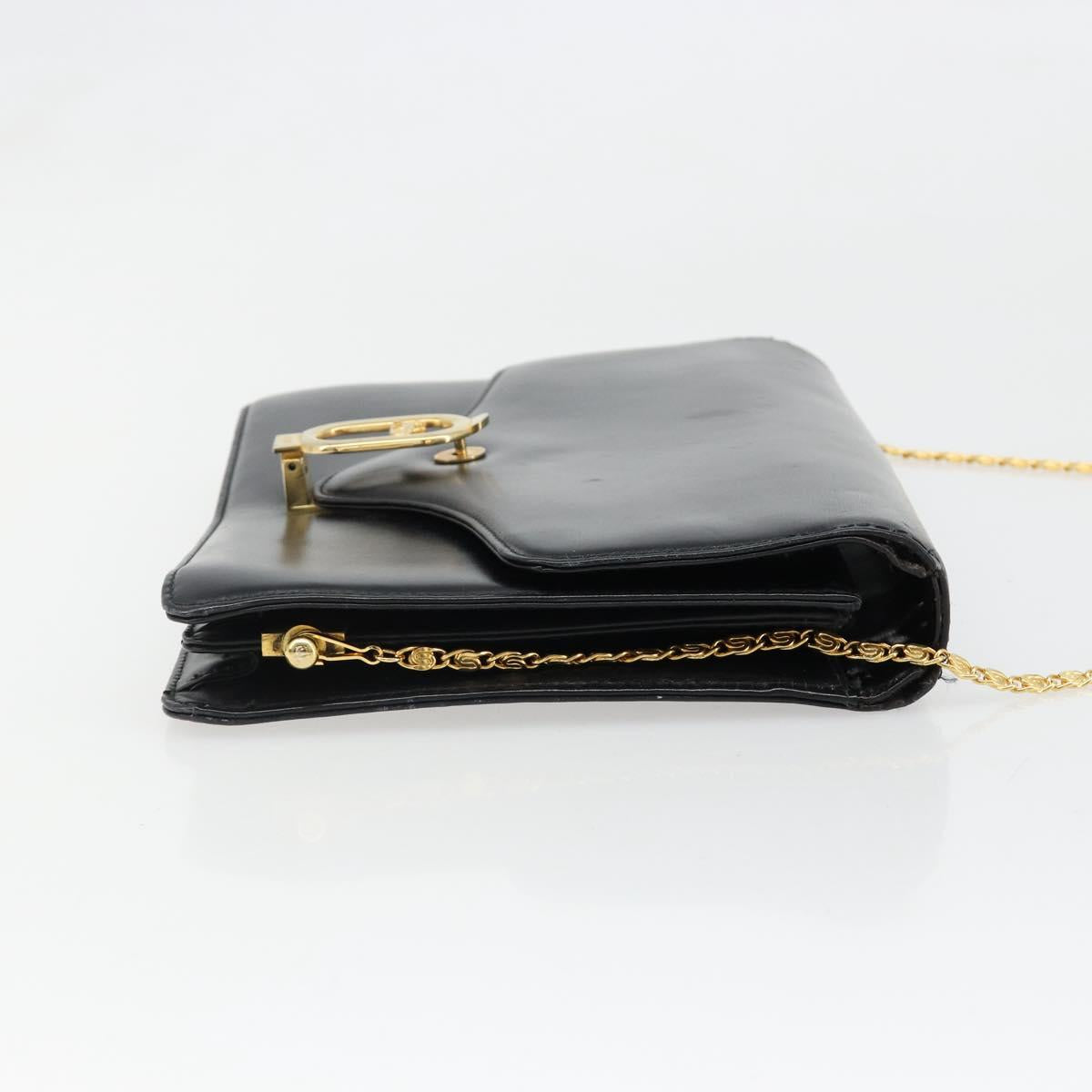 CELINE Chain Shoulder Bag Leather Black Gold Auth 187388