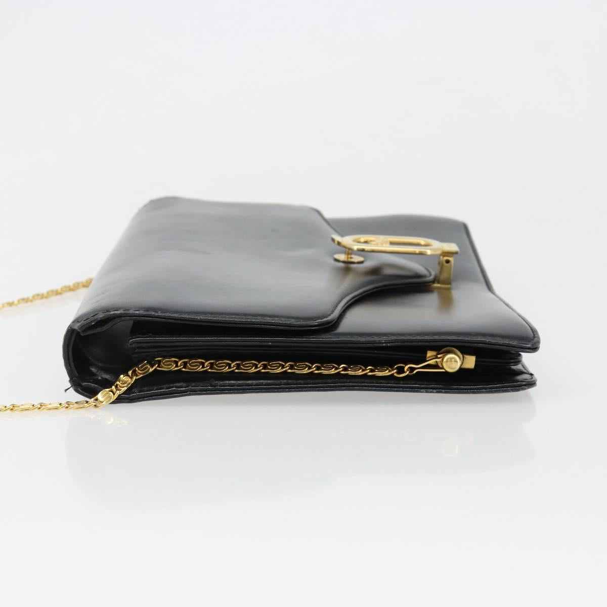 CELINE Chain Shoulder Bag Leather Black Gold Auth 187388