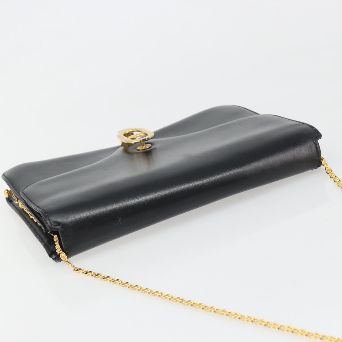 CELINE Chain Shoulder Bag Leather Black Gold Auth 187388