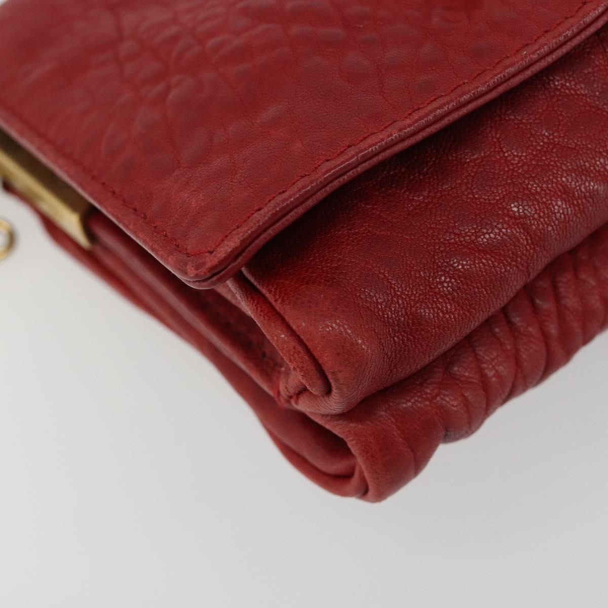 SAINT LAURENT Chain Shoulder Bag Leather Red Gold Auth 187389A