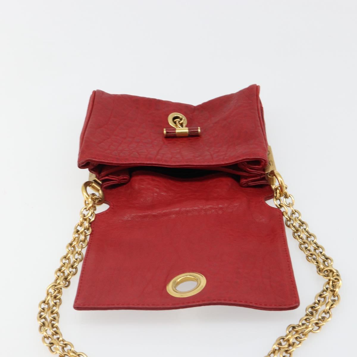 SAINT LAURENT Chain Shoulder Bag Leather Red Gold Auth 187389A