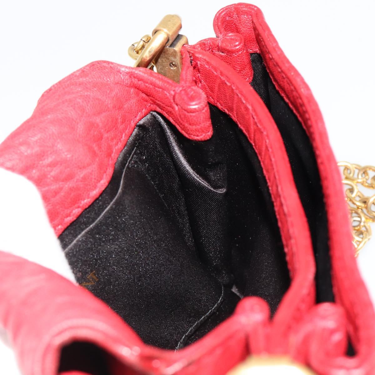 SAINT LAURENT Chain Shoulder Bag Leather Red Gold Auth 187389A