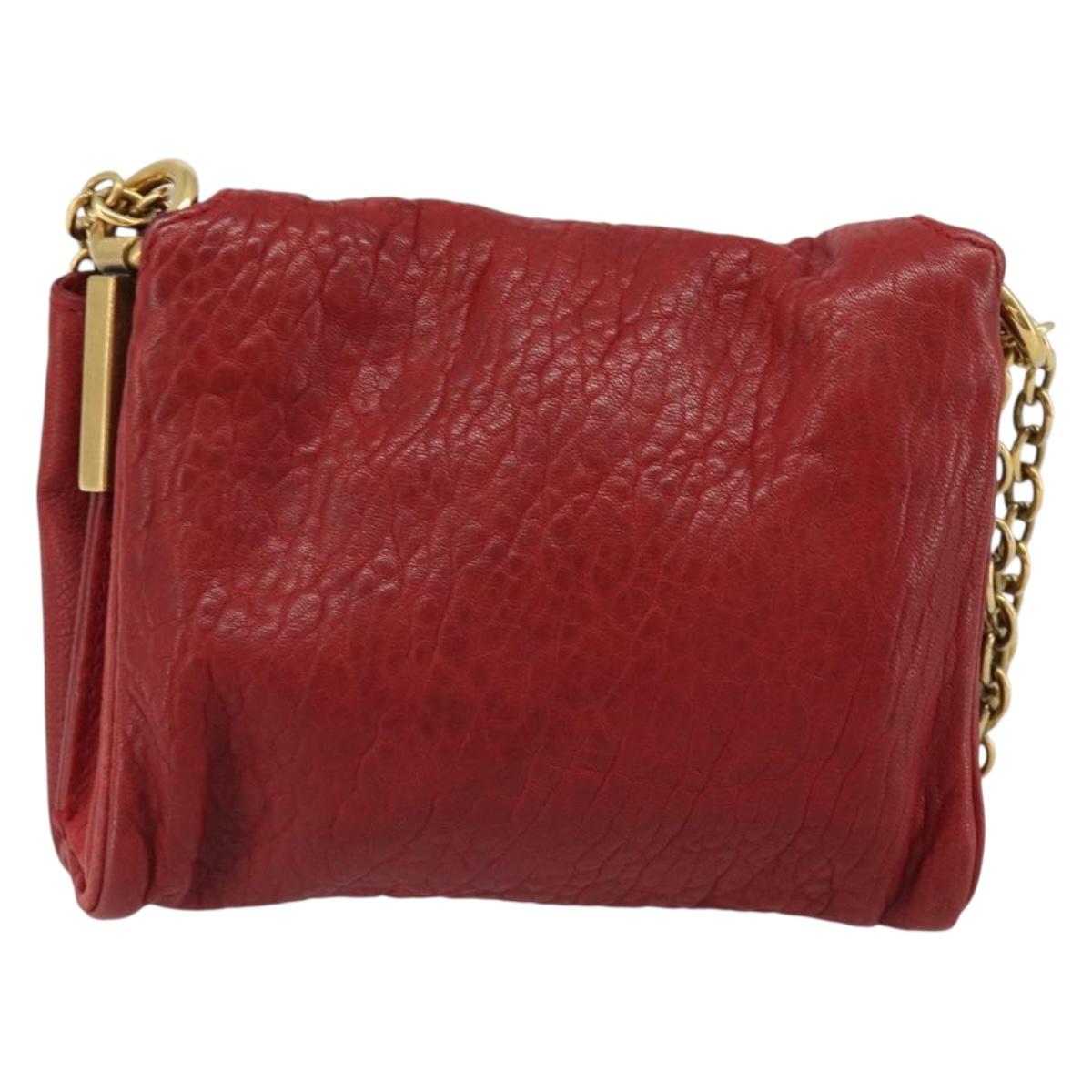 SAINT LAURENT Chain Shoulder Bag Leather Red Gold Auth 187389A