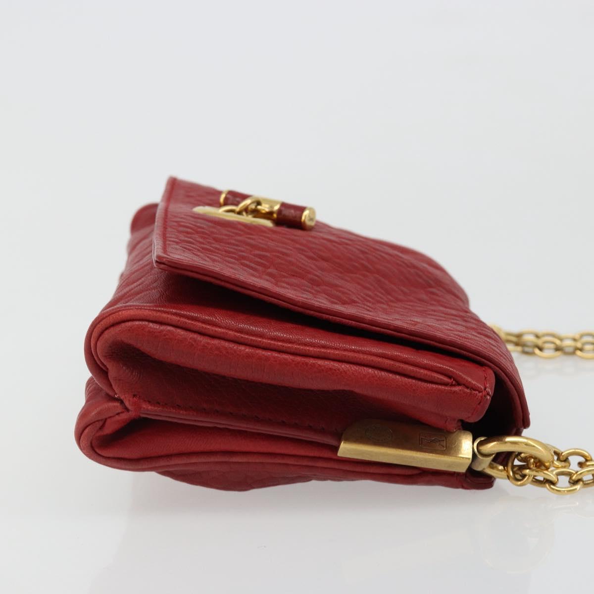 SAINT LAURENT Chain Shoulder Bag Leather Red Gold Auth 187389A