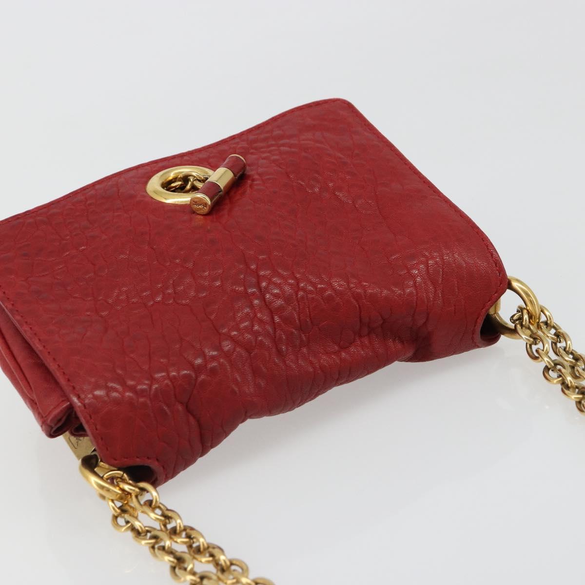 SAINT LAURENT Chain Shoulder Bag Leather Red Gold Auth 187389A