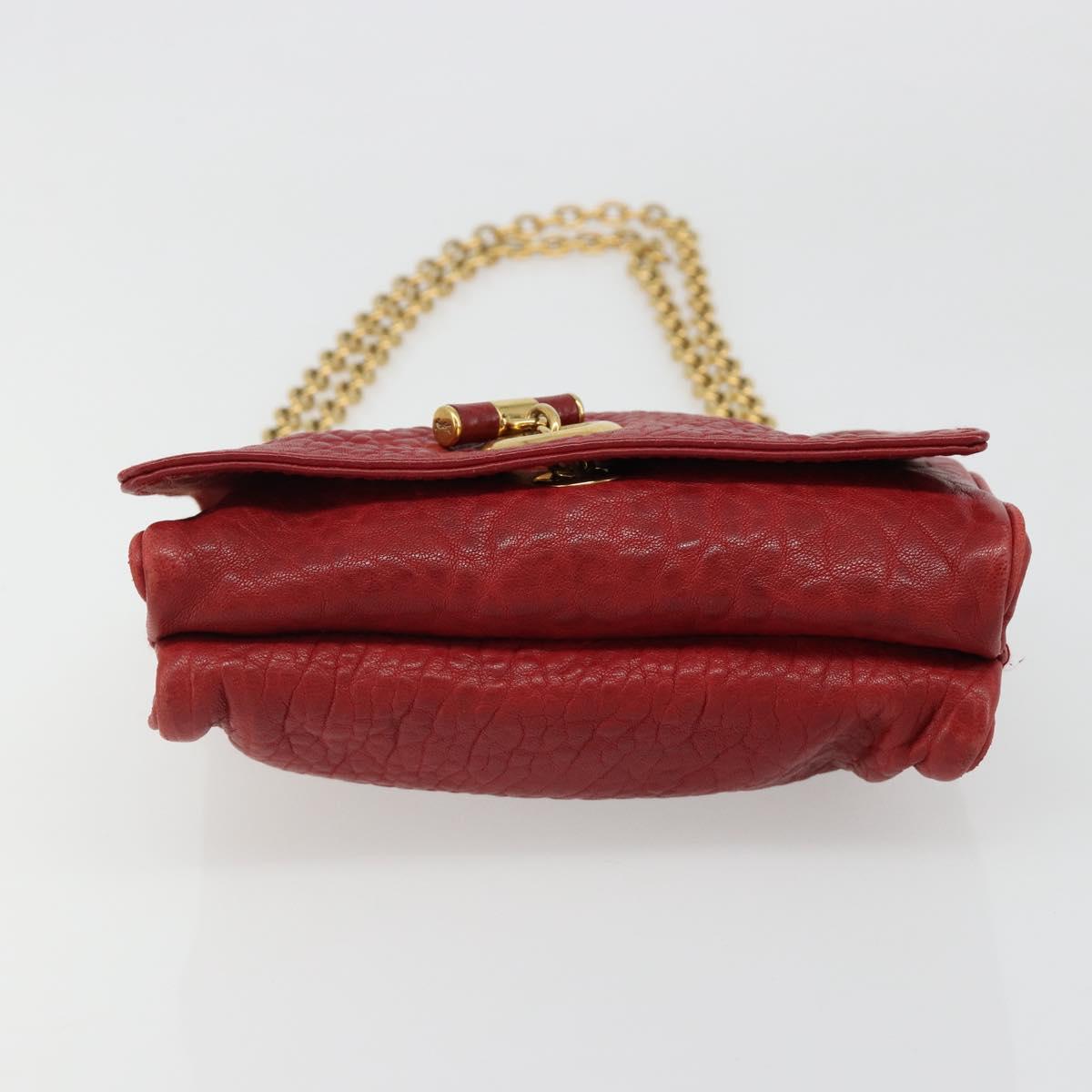 SAINT LAURENT Chain Shoulder Bag Leather Red Gold Auth 187389A