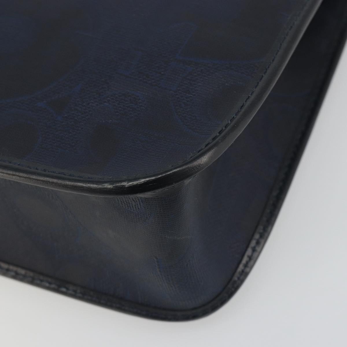 Christian Dior Trotter Canvas Vintage Clutch Bag PVC Navy Gold Auth 187390