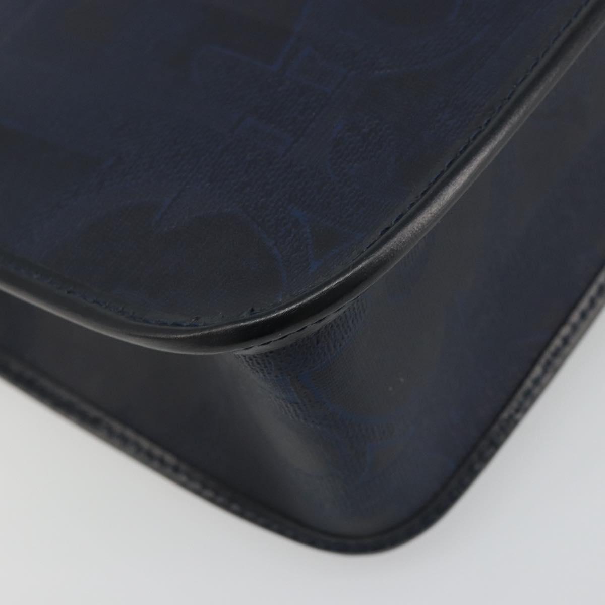 Christian Dior Trotter Canvas Vintage Clutch Bag PVC Navy Gold Auth 187390