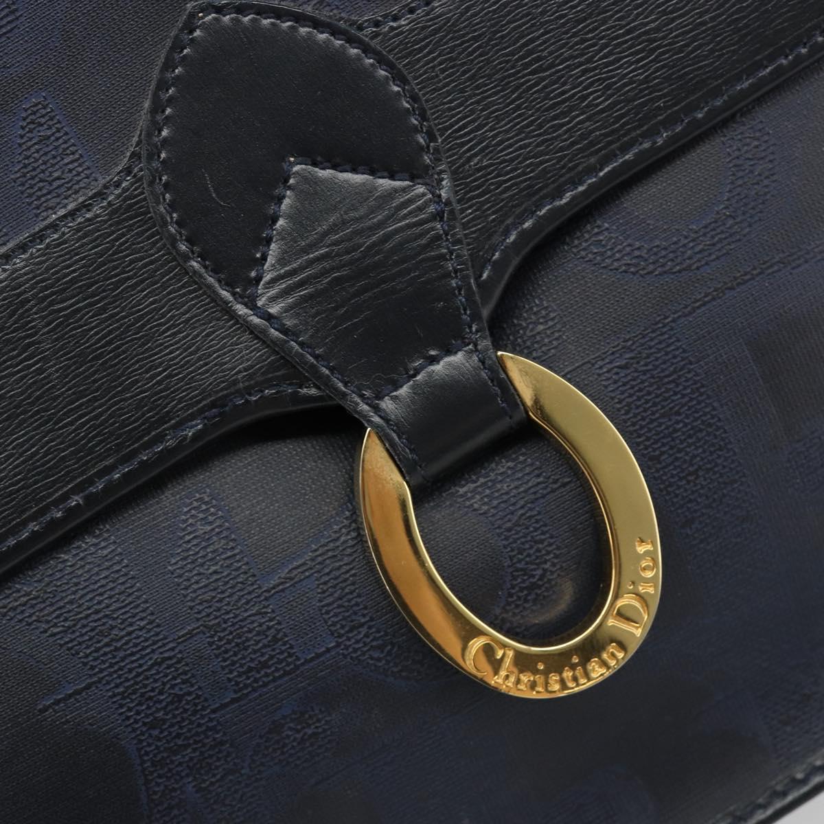 Christian Dior Trotter Canvas Vintage Clutch Bag PVC Navy Gold Auth 187390