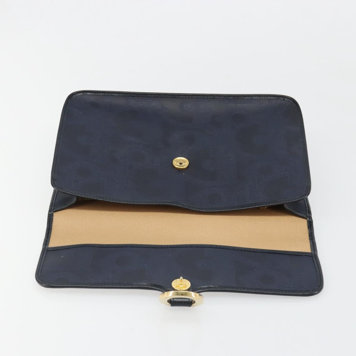Christian Dior Trotter Canvas Vintage Clutch Bag PVC Navy Gold Auth 187390