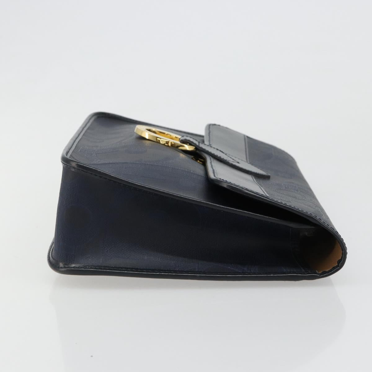 Christian Dior Trotter Canvas Vintage Clutch Bag PVC Navy Gold Auth 187390