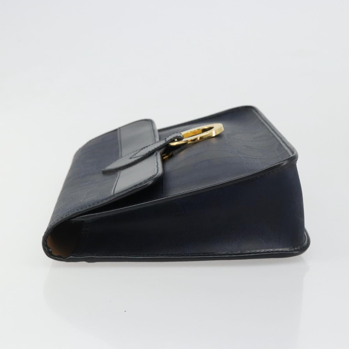 Christian Dior Trotter Canvas Vintage Clutch Bag PVC Navy Gold Auth 187390