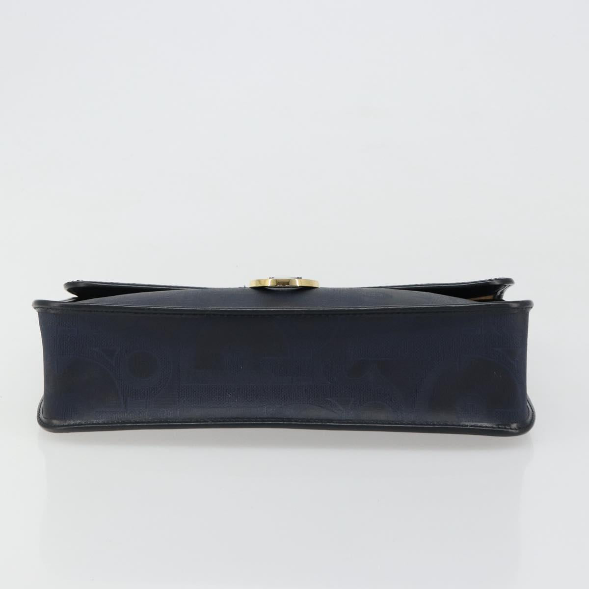 Christian Dior Trotter Canvas Vintage Clutch Bag PVC Navy Gold Auth 187390