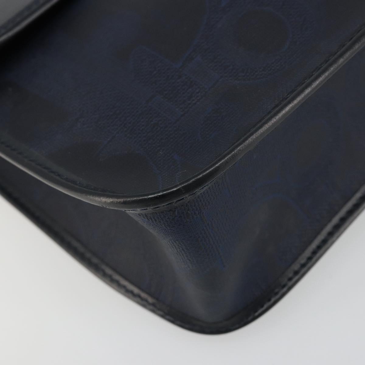 Christian Dior Trotter Canvas Vintage Clutch Bag PVC Navy Gold Auth 187390