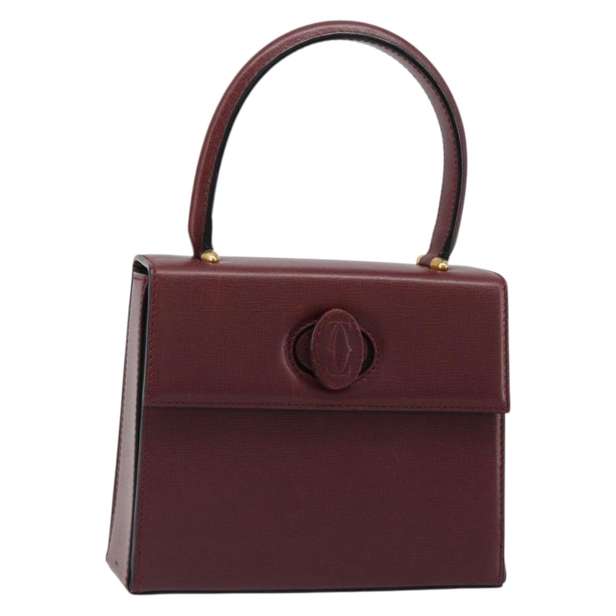 CARTIER Must Line Hand Bag Leather Bordeaux Gold Auth 187392A