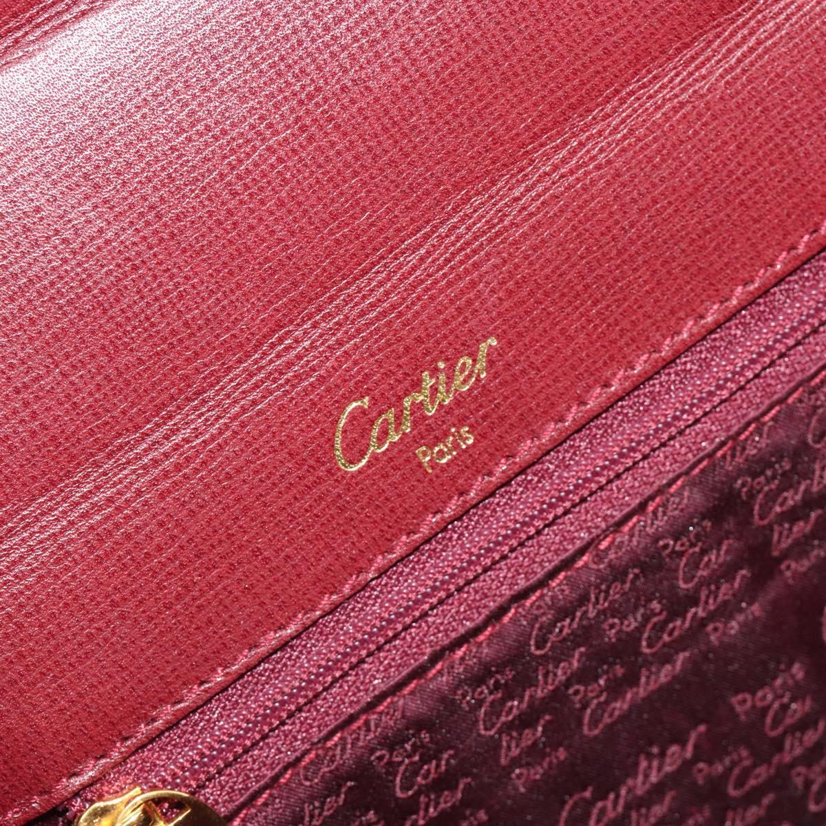 CARTIER Must Line Hand Bag Leather Bordeaux Gold Auth 187392A