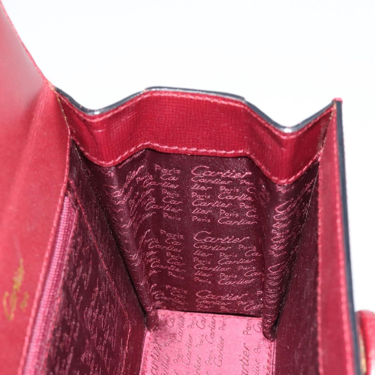 CARTIER Must Line Hand Bag Leather Bordeaux Gold Auth 187392A
