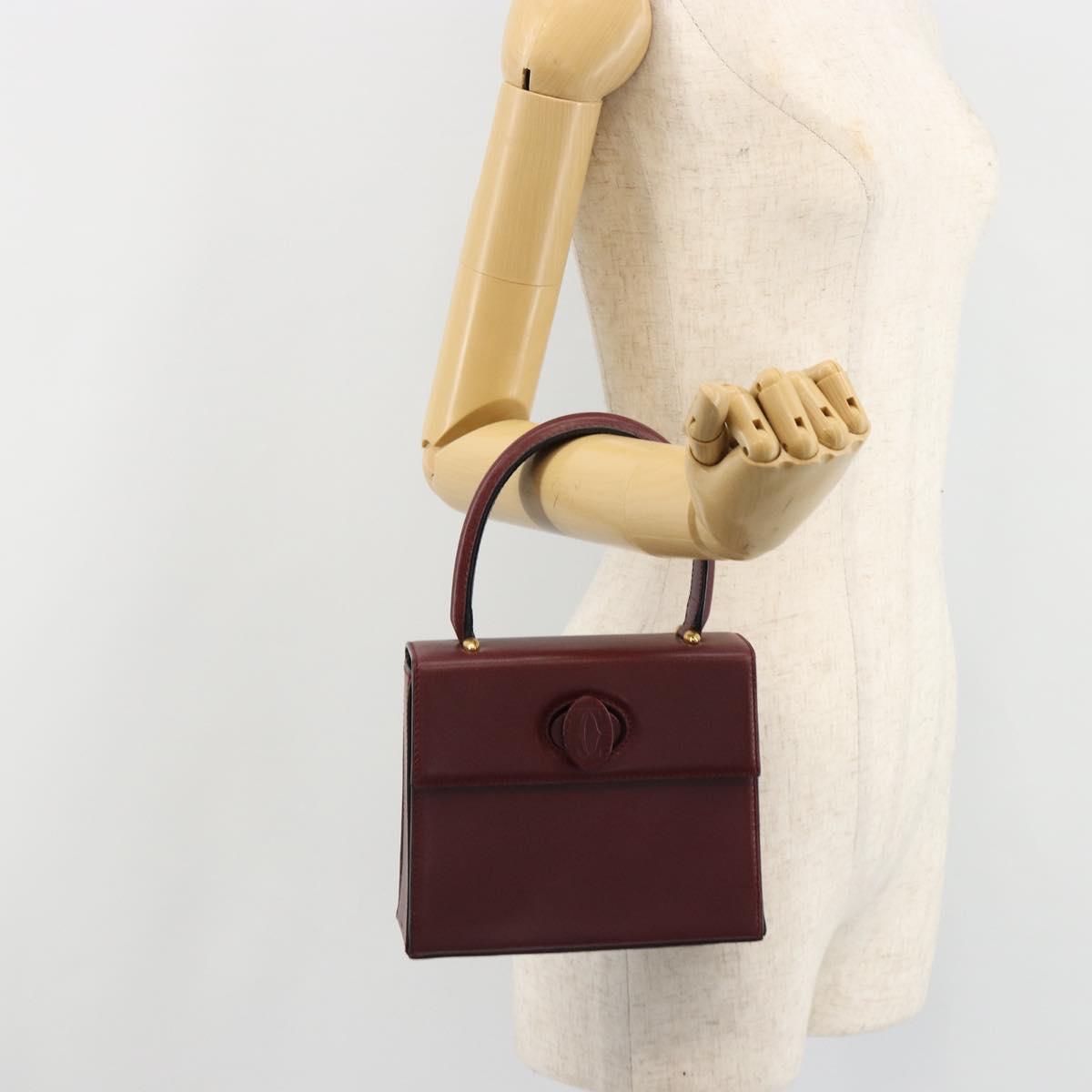 CARTIER Must Line Hand Bag Leather Bordeaux Gold Auth 187392A