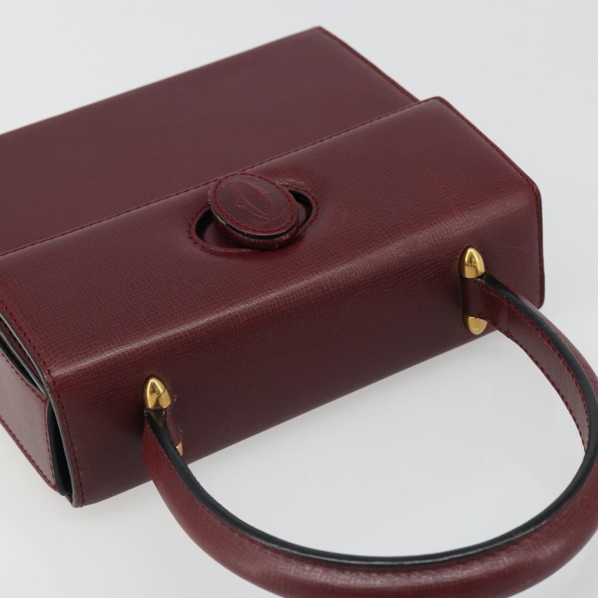 CARTIER Must Line Hand Bag Leather Bordeaux Gold Auth 187392A