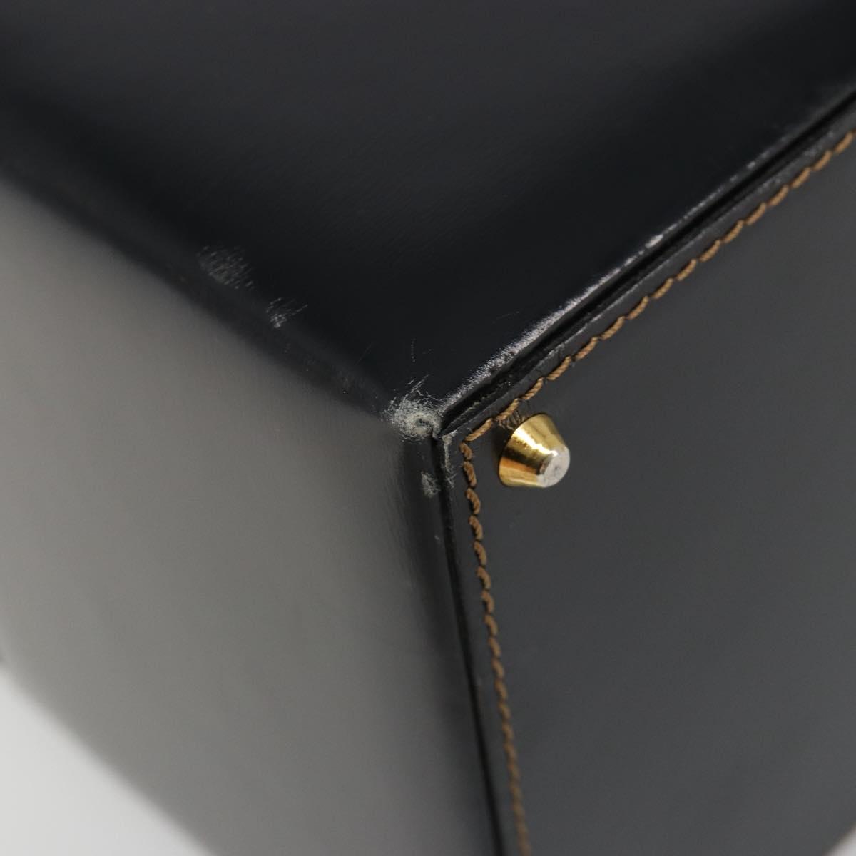LOEWE Vanity Hand Bag Leather Black Gold Auth 187393A