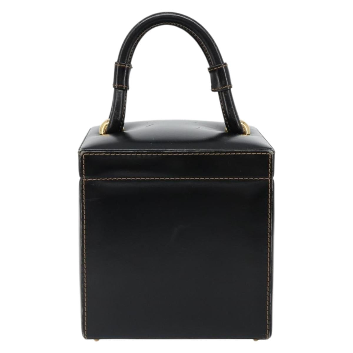 LOEWE Vanity Hand Bag Leather Black Gold Auth 187393A