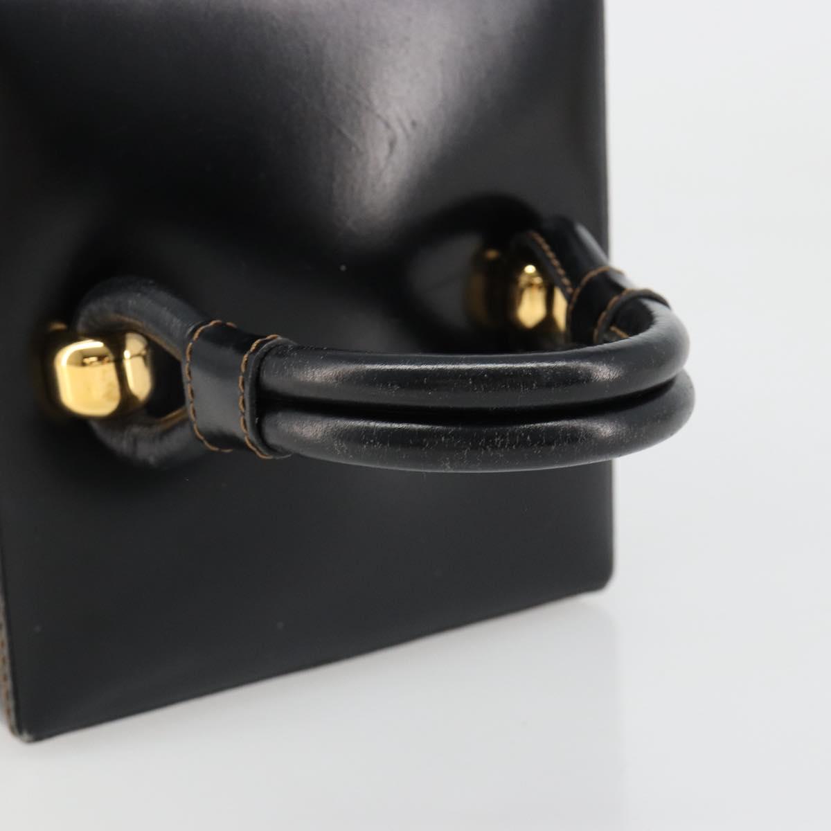 LOEWE Vanity Hand Bag Leather Black Gold Auth 187393A