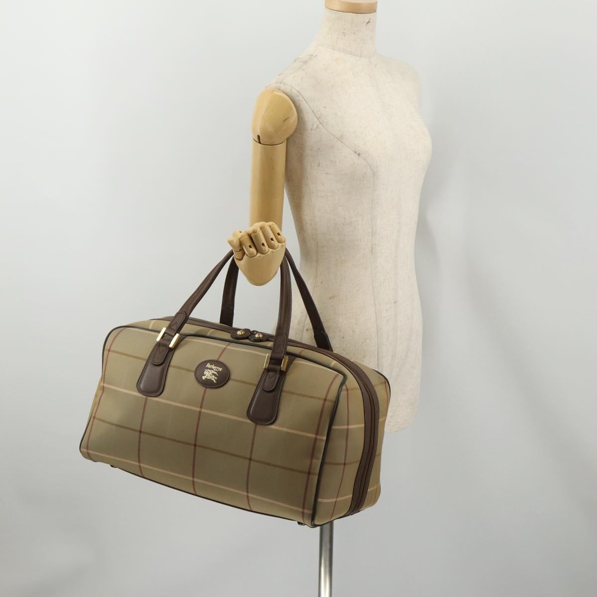 Burberrys Nova Check Boston Bag Canvas With Pouch Beige Gold Auth 187403