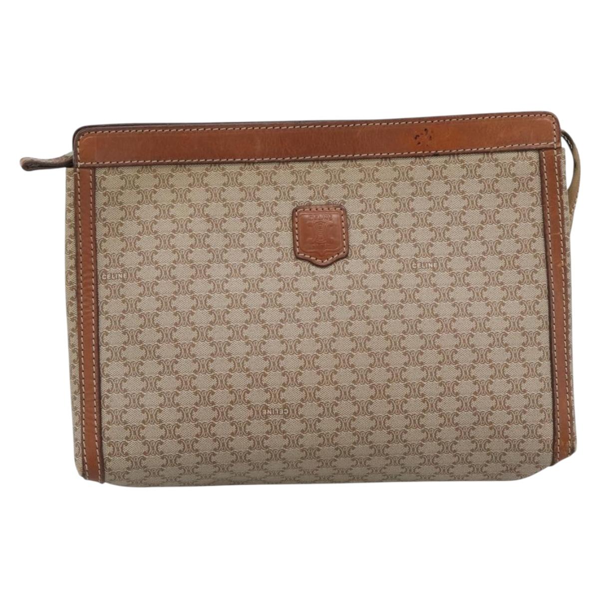 CELINE Fendi Macadam Canvas Zucchino Canvas Bag PVC 2 Set Beige Auth 187404