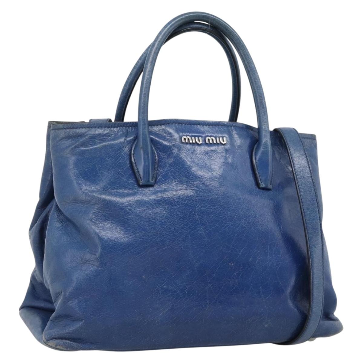 Miu Miu Hand Bag Leather 2way Blue Silver Auth 187410A