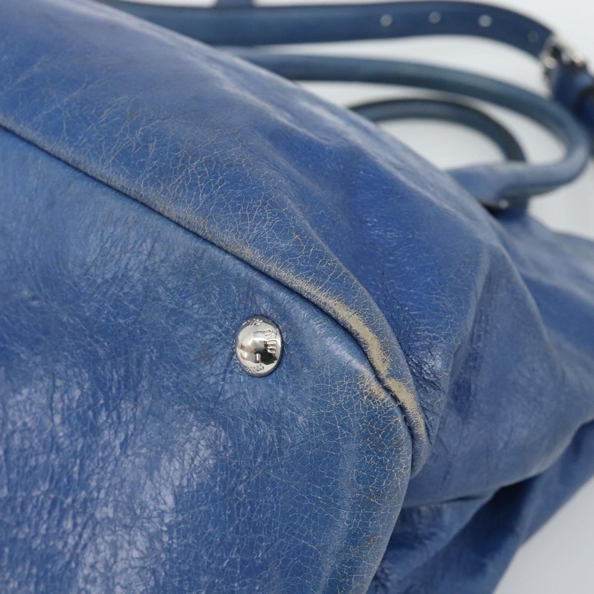 Miu Miu Hand Bag Leather 2way Blue Silver Auth 187410A