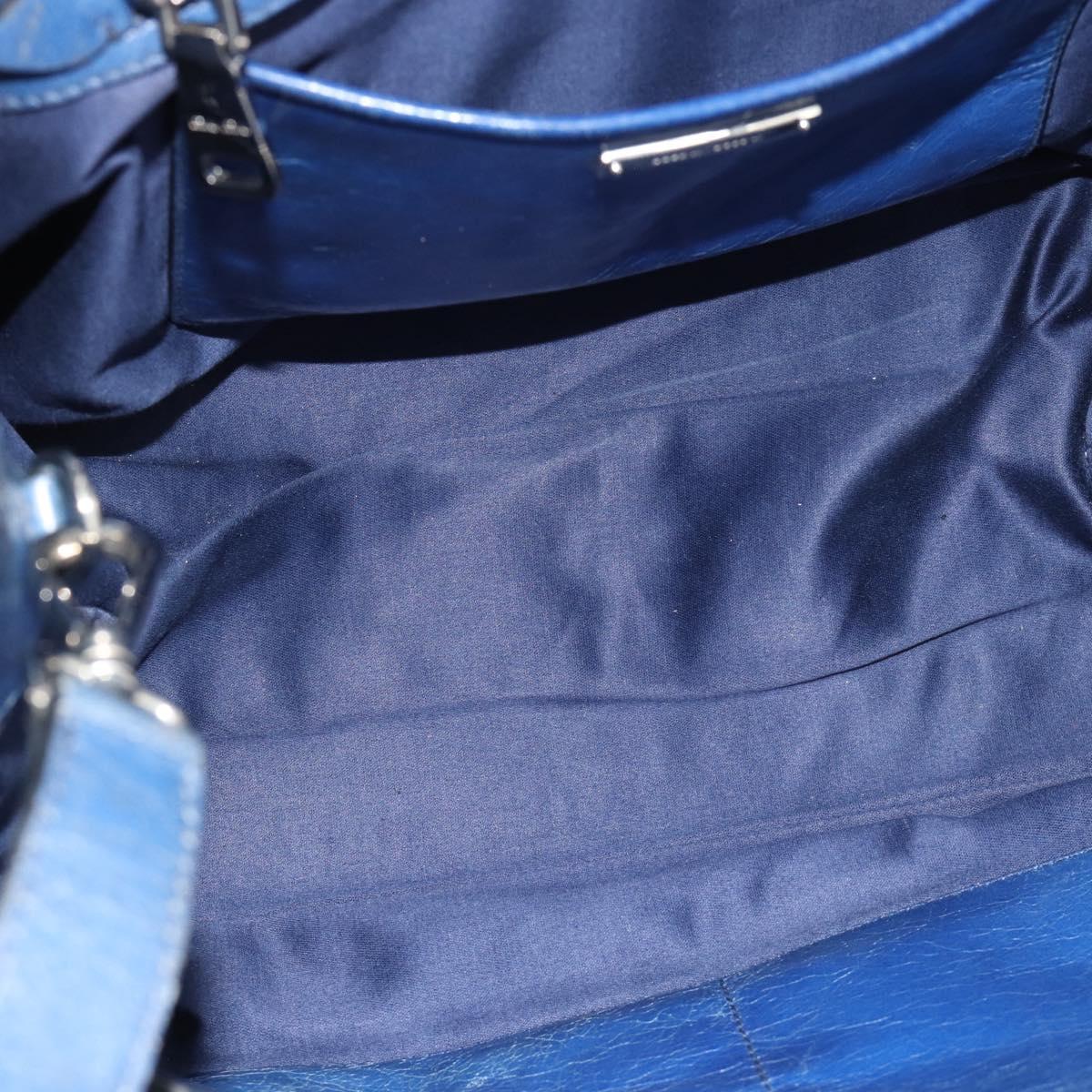 Miu Miu Hand Bag Leather 2way Blue Silver Auth 187410A