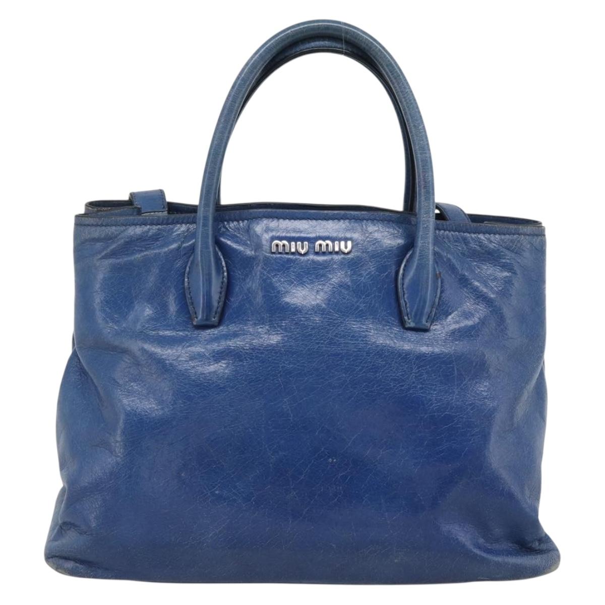 Miu Miu Hand Bag Leather 2way Blue Silver Auth 187410A