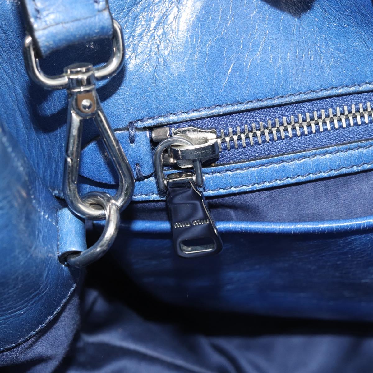 Miu Miu Hand Bag Leather 2way Blue Silver Auth 187410A