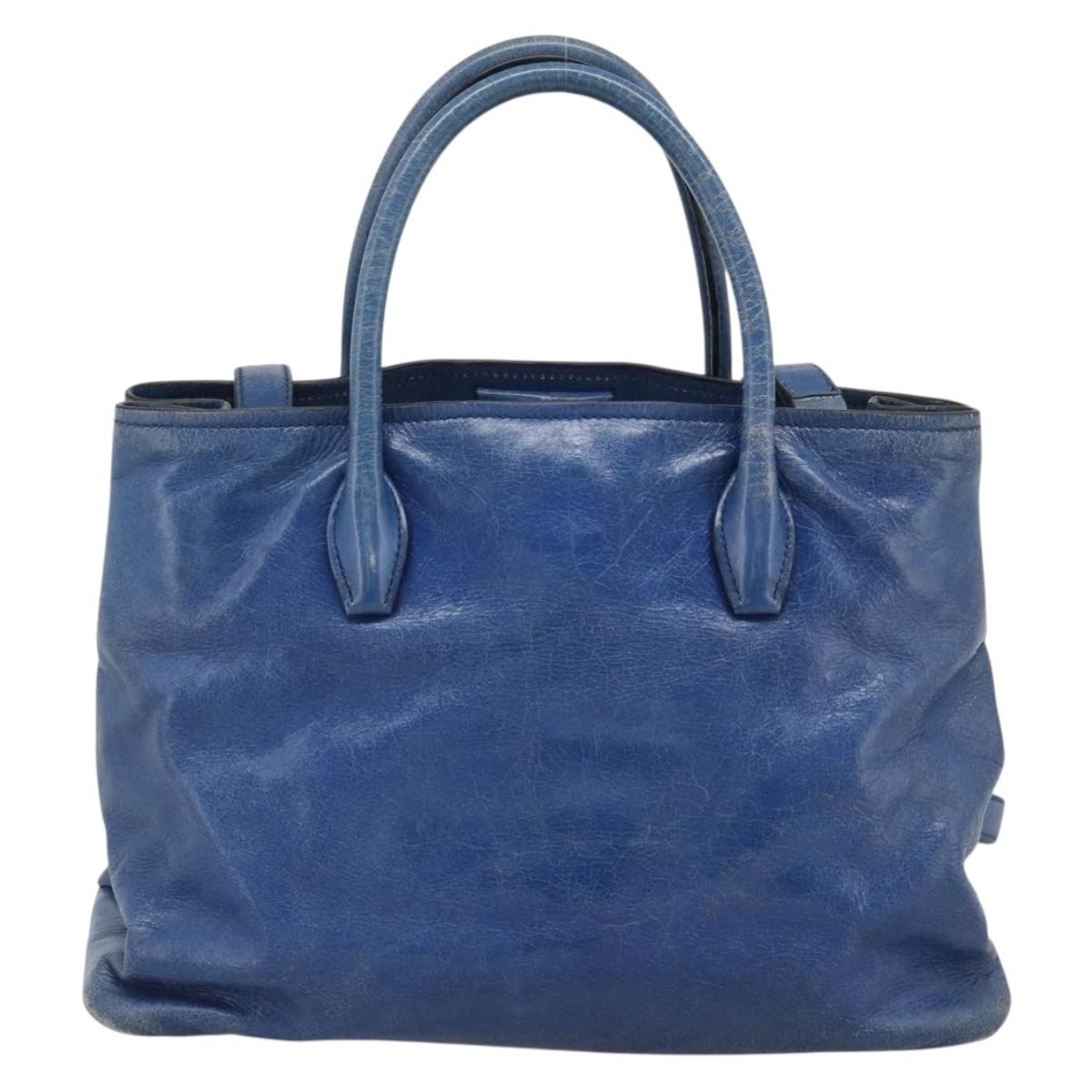 Miu Miu Hand Bag Leather 2way Blue Silver Auth 187410A
