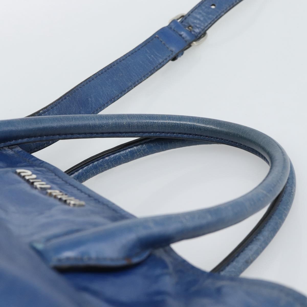 Miu Miu Hand Bag Leather 2way Blue Silver Auth 187410A