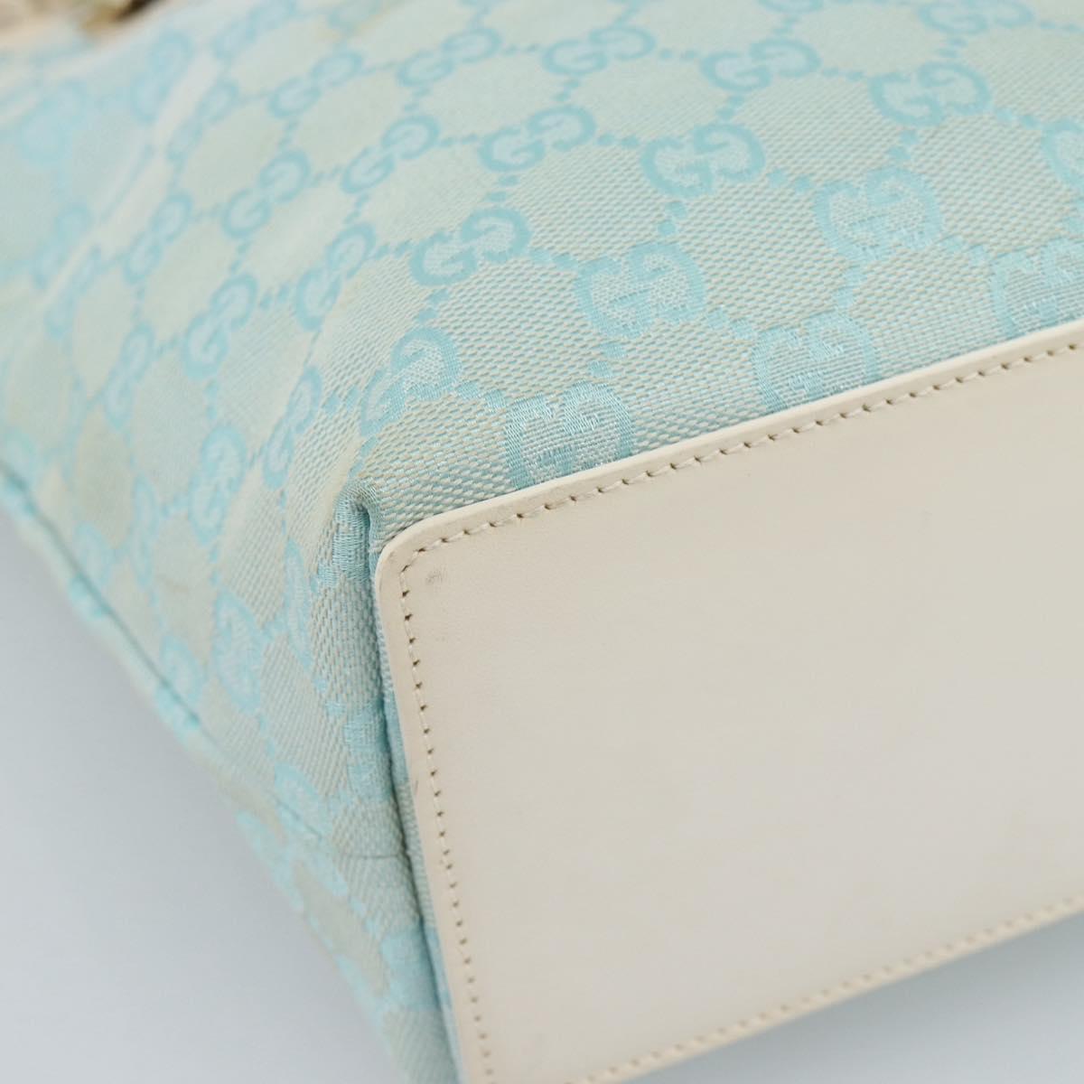 GUCCI GG Canvas Tote Bag Light Blue Gold 002 1099 2404 Auth 187412V