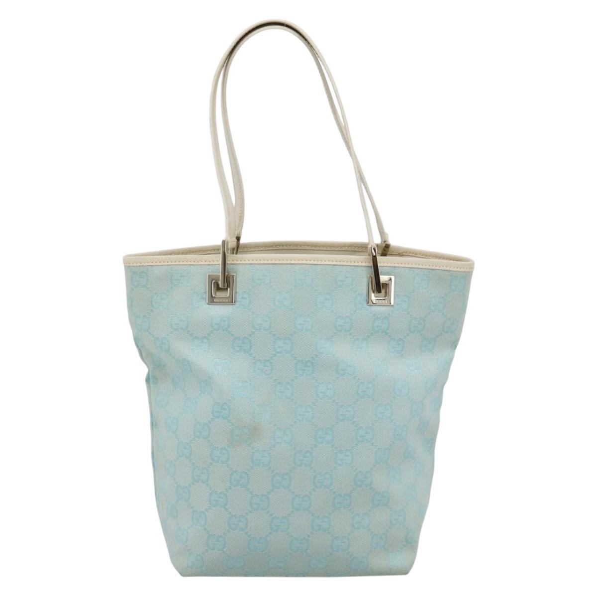 GUCCI GG Canvas Tote Bag Light Blue Gold 002 1099 2404 Auth 187412V