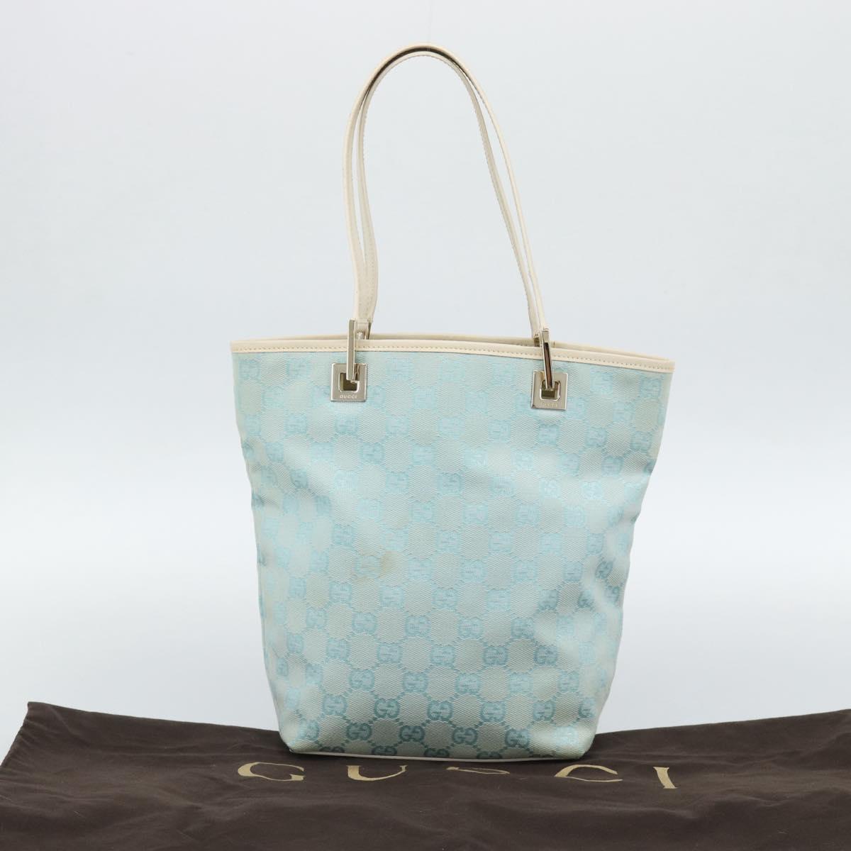 GUCCI GG Canvas Tote Bag Light Blue Gold 002 1099 2404 Auth 187412V