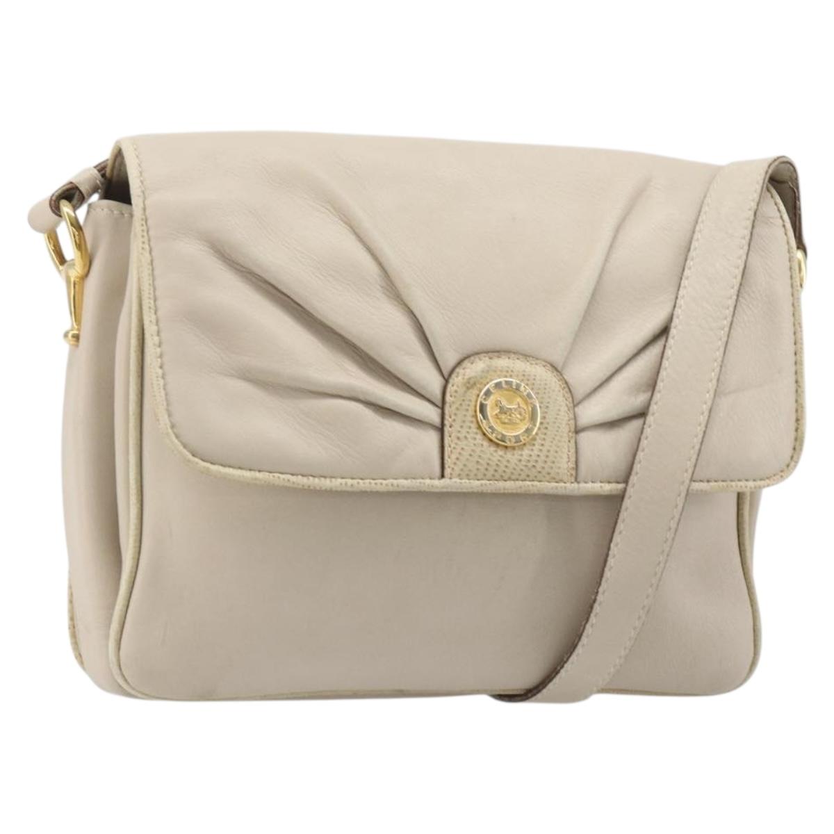 CELINE Shoulder Bag Leather Ivory Gold Auth 187413A