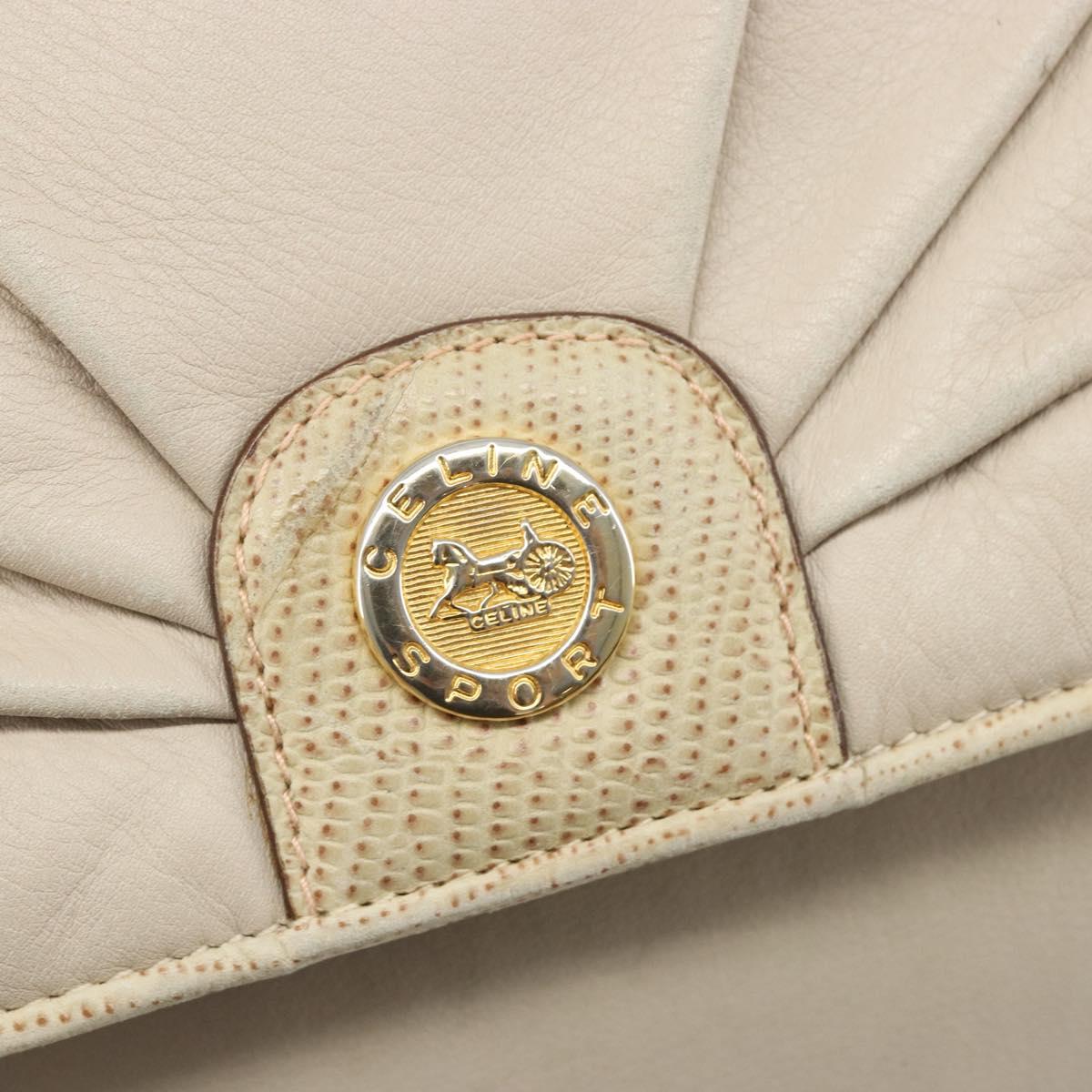 CELINE Shoulder Bag Leather Ivory Gold Auth 187413A