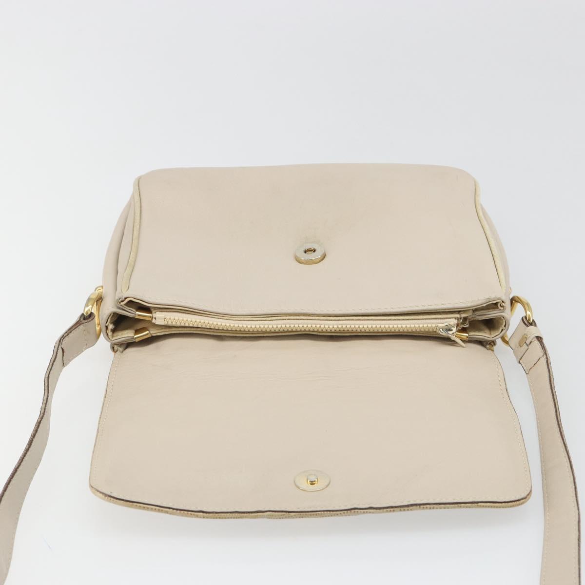 CELINE Shoulder Bag Leather Ivory Gold Auth 187413A