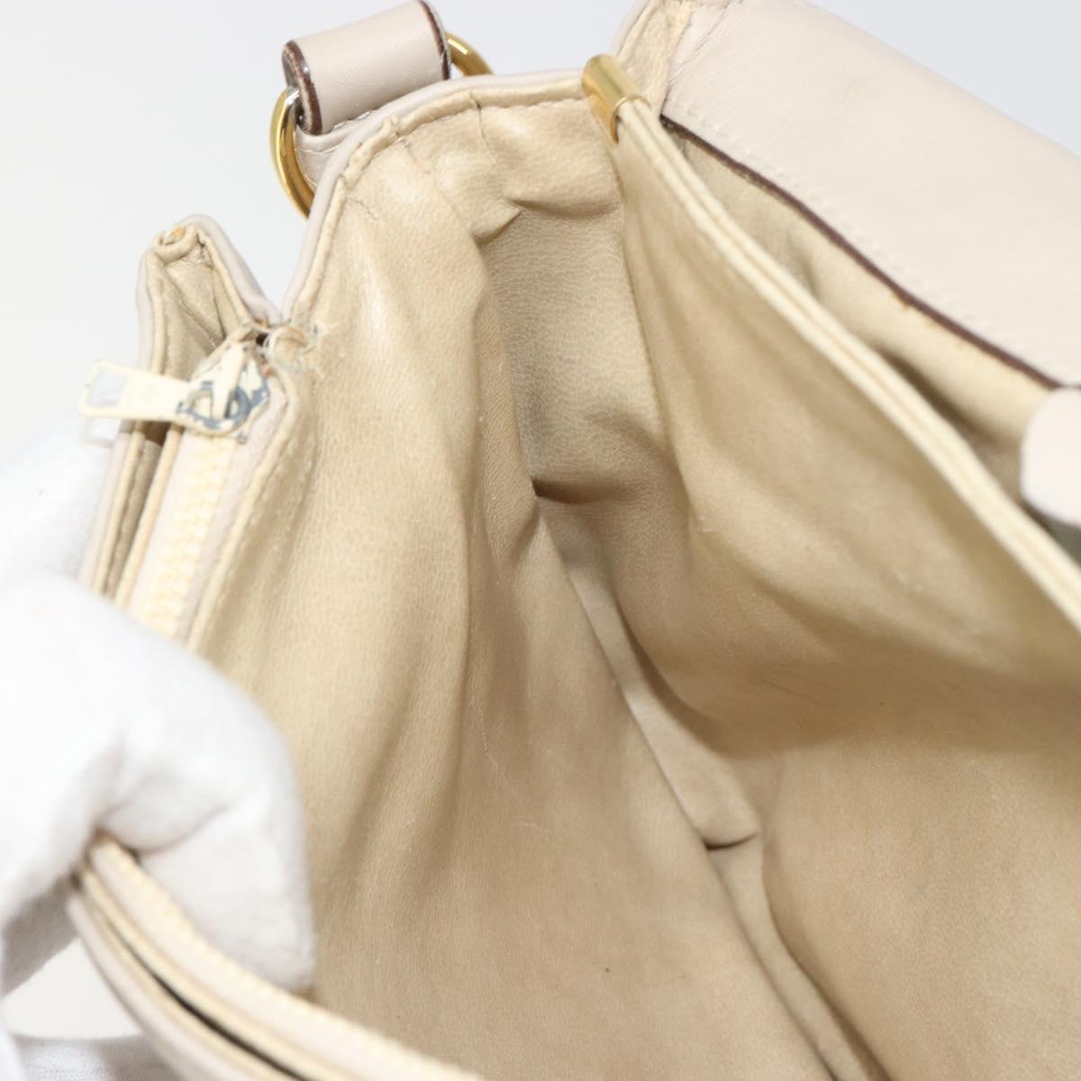 CELINE Shoulder Bag Leather Ivory Gold Auth 187413A