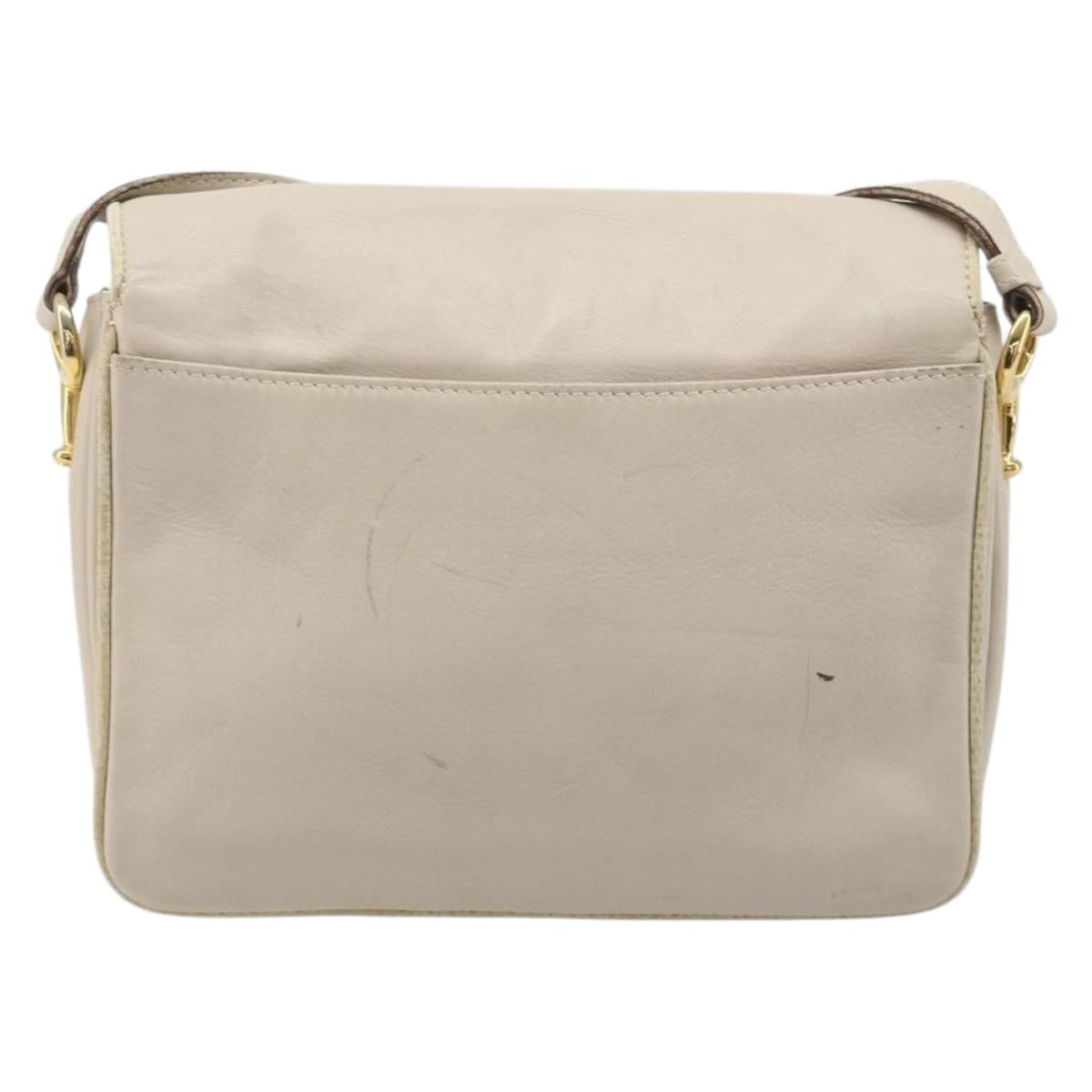 CELINE Shoulder Bag Leather Ivory Gold Auth 187413A