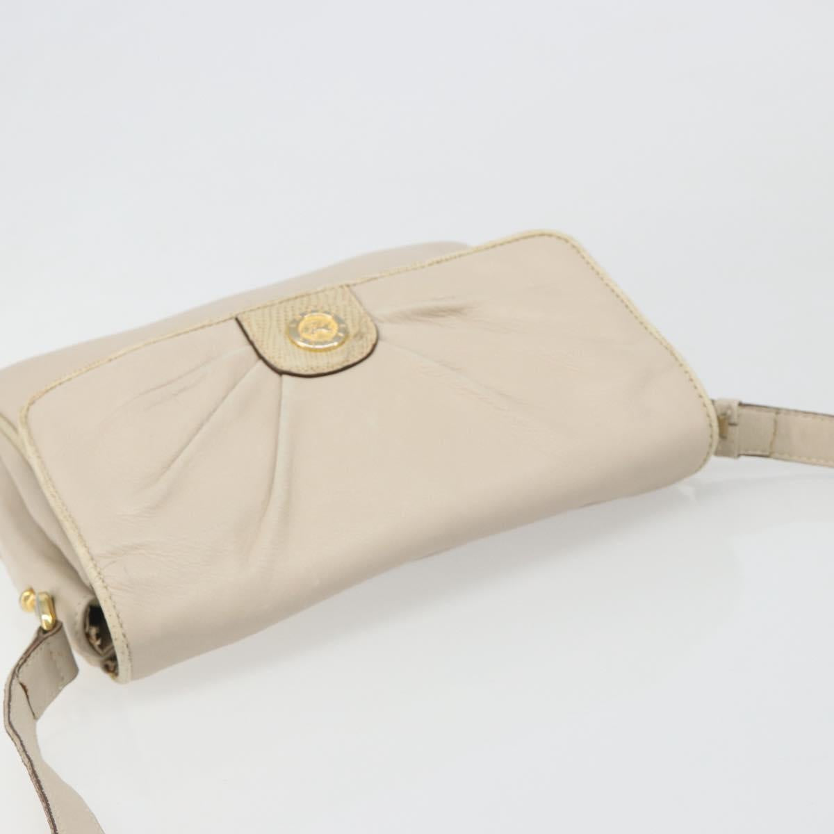 CELINE Shoulder Bag Leather Ivory Gold Auth 187413A