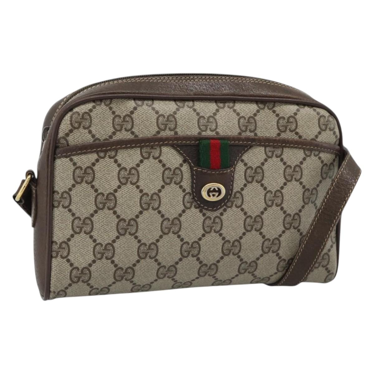 GUCCI GG Supreme Web Sherry Line Bag PVC Beige Gold 116 02 089 Auth 187415
