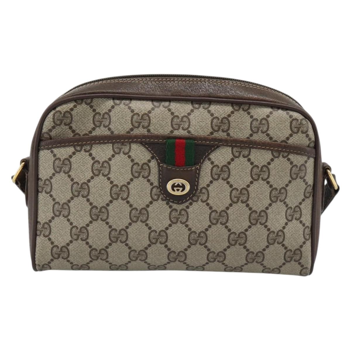 GUCCI GG Supreme Web Sherry Line Bag PVC Beige Gold 116 02 089 Auth 187415
