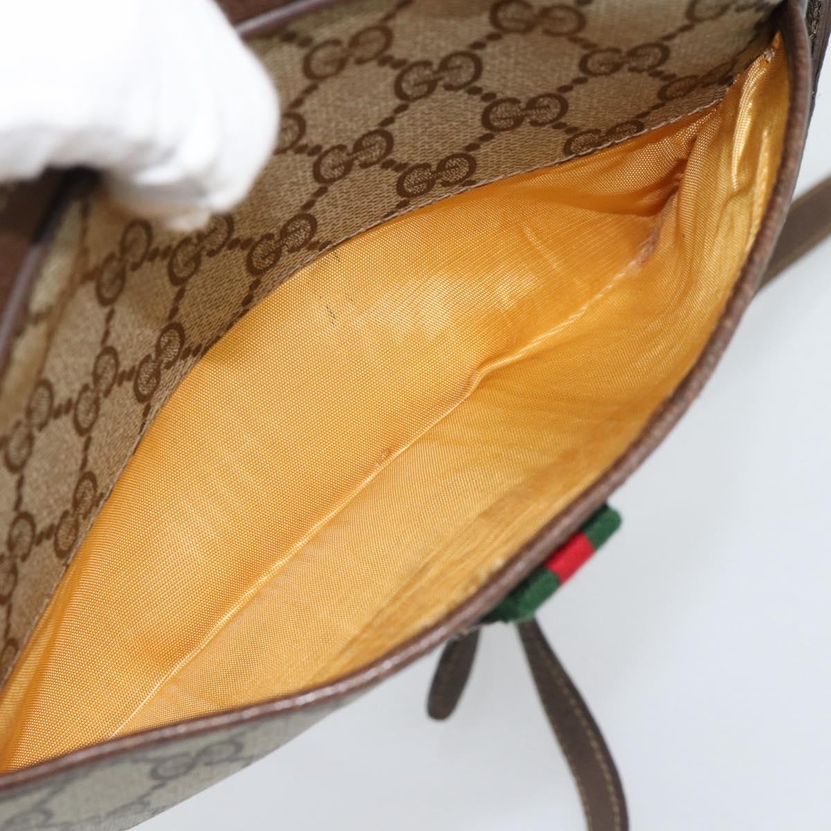 GUCCI GG Supreme Web Sherry Line Bag PVC Beige Gold 116 02 089 Auth 187415
