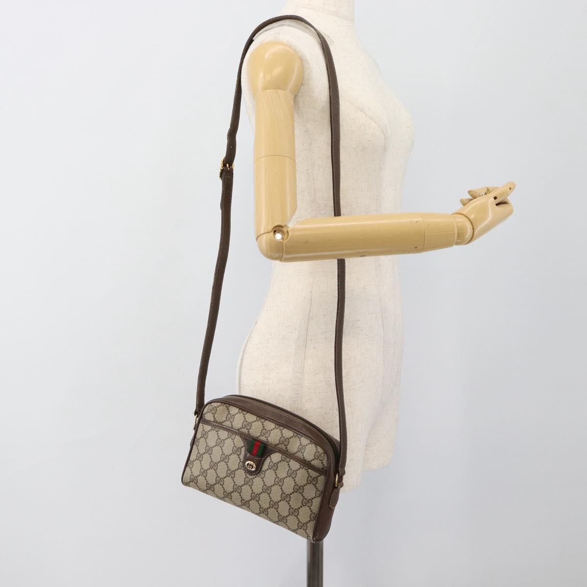 GUCCI GG Supreme Web Sherry Line Bag PVC Beige Gold 116 02 089 Auth 187415