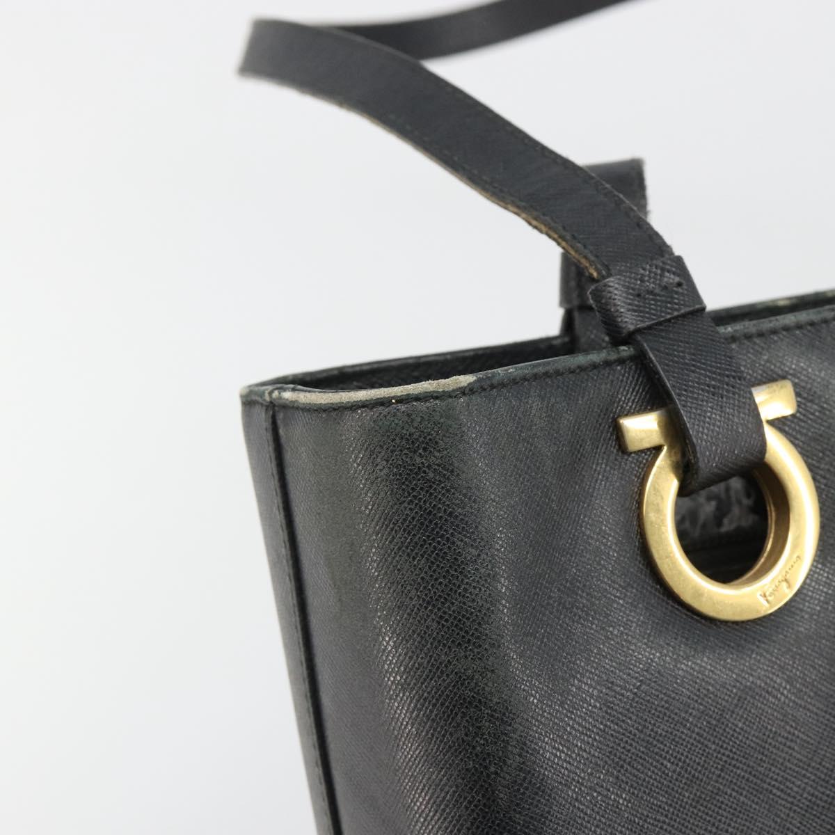 Salvatore Ferragamo Gancini Tote Bag Leather Black Gold Auth 187416